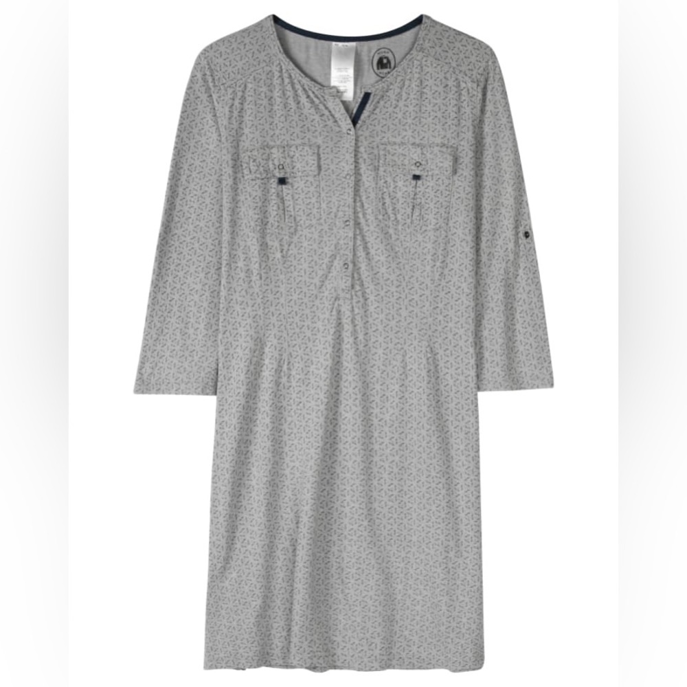 Patagonia Gray Kamala Henley Dress women Sz Small Organic Cotton Roll Tab Sleeve